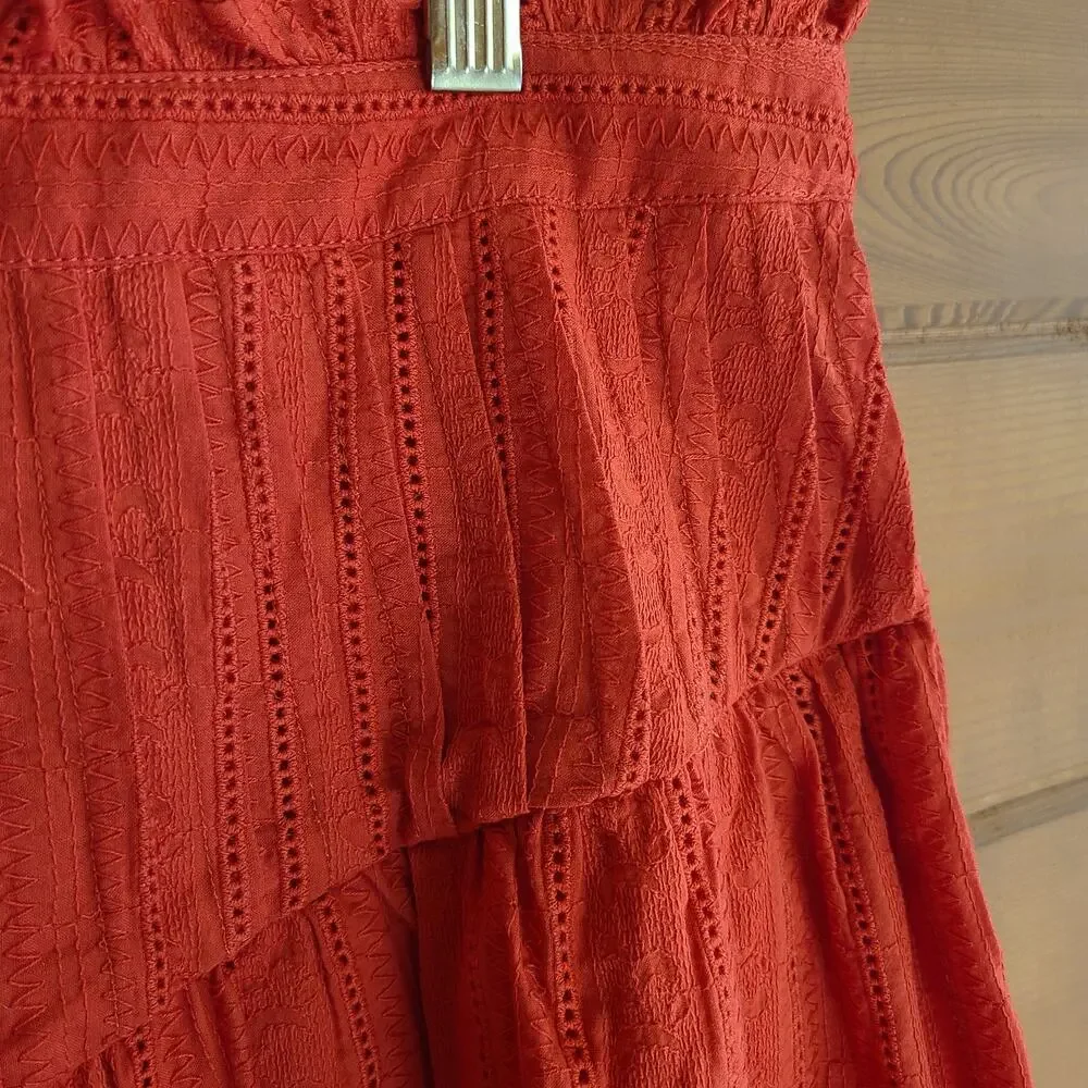 Tularosa Kit Midi Skirt Cherry Red Button Front High Waist Large NWOT Boho Pinup - Picture 5 of 7
